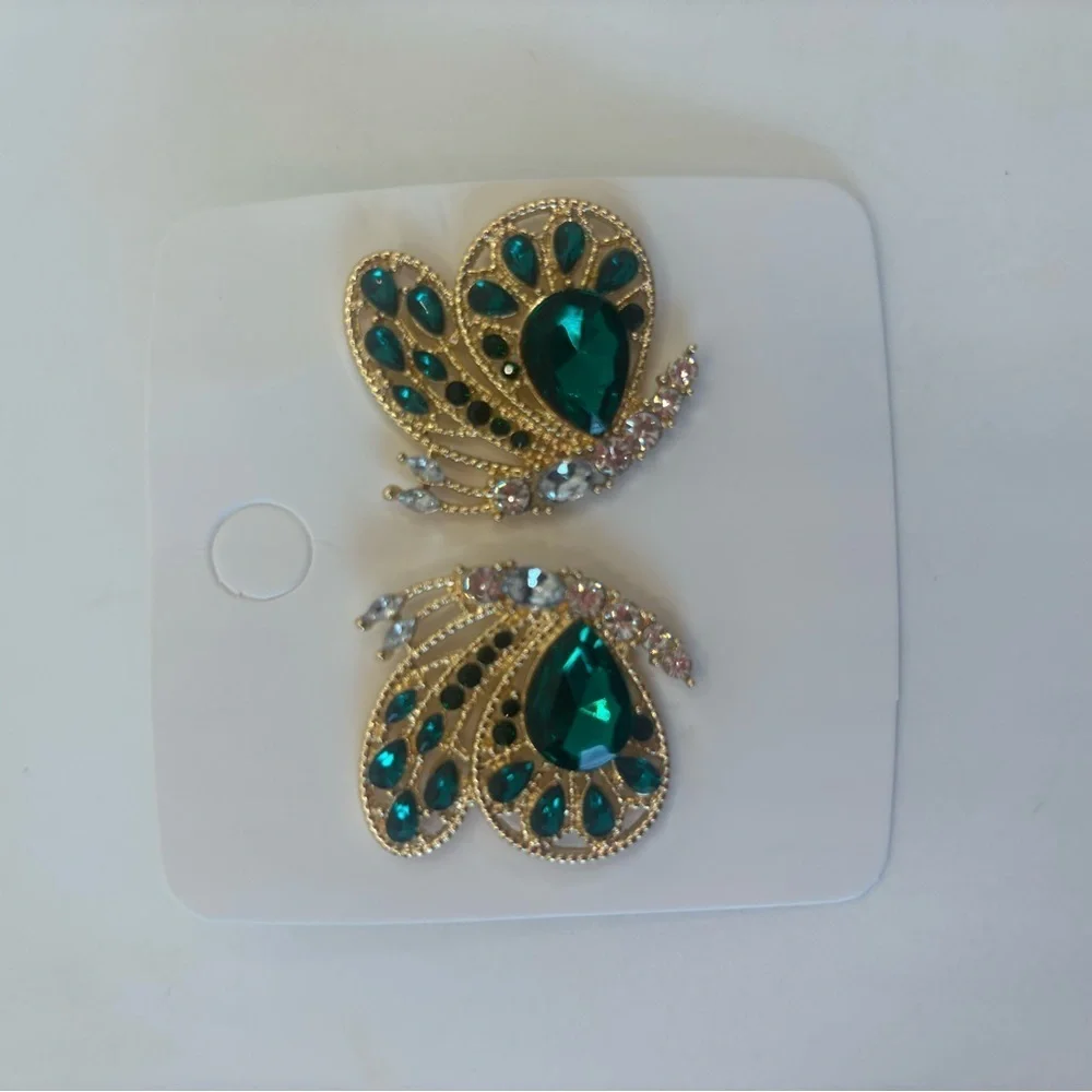 Elegant Butterfly Earrings with Teal and Gold Accents